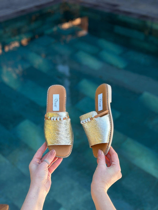 Altın Deri Taşlı Kadın Günlük Terlik