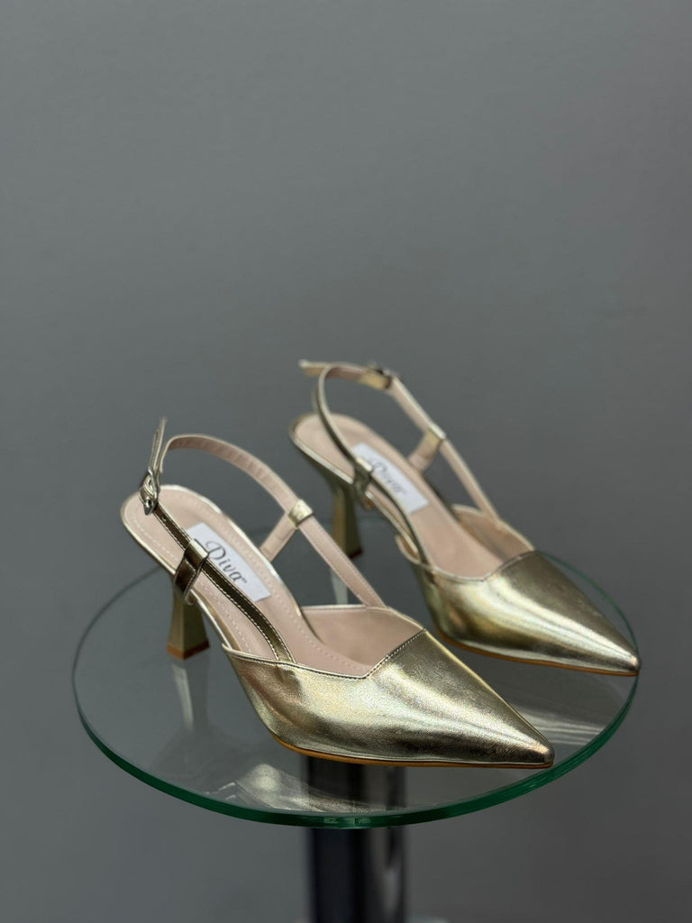 Altın İnce Topuklu Kadın Ayakkabı
