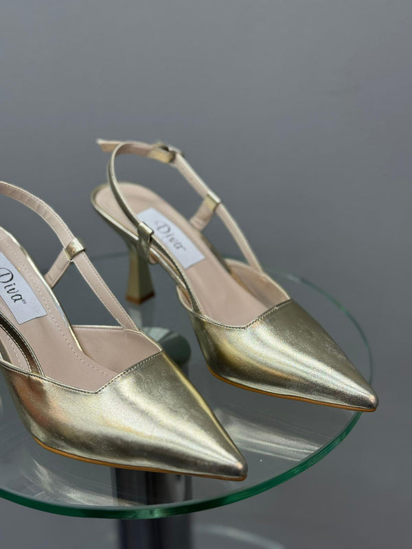 Altın İnce Topuklu Kadın Ayakkabı