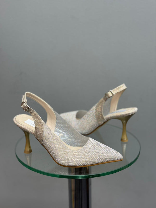 Altın Simli Topuklu Kadın Ayakkabı