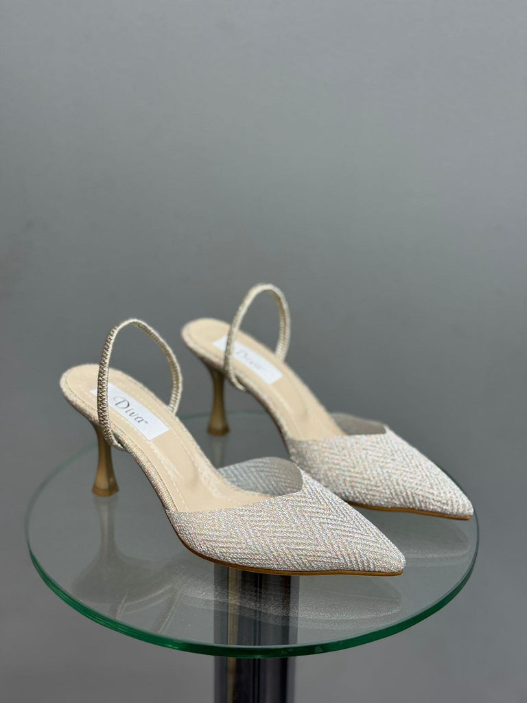 Altın Simli Topuklu Kadın Ayakkabı