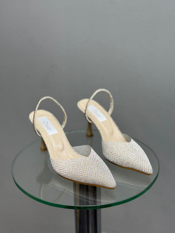 Altın Simli Topuklu Kadın Ayakkabı