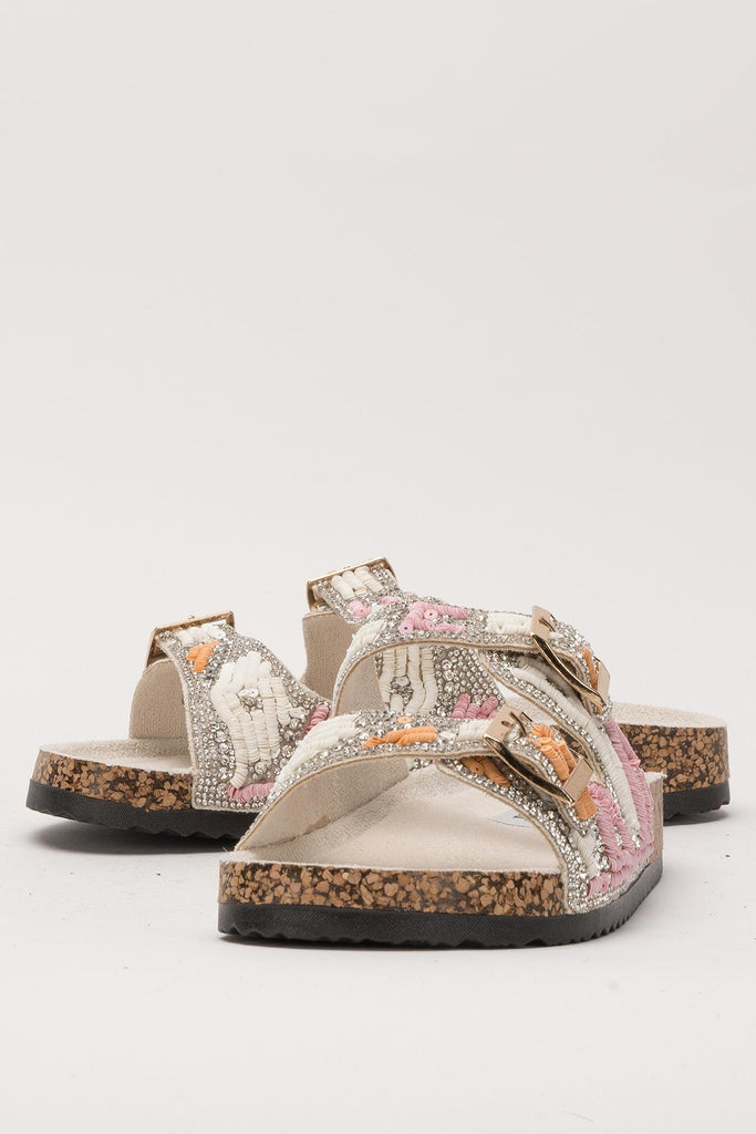 Bej Çift Tokalı Pullu Ortopedik Kadın Terlik