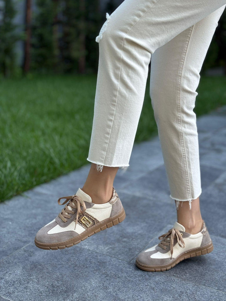 Bej Deri Ortopedik Kadın Günlük Ayakkabı