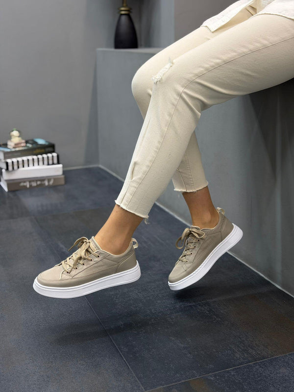 Bej Sonya Keten Bağcıklı Kadın Spor