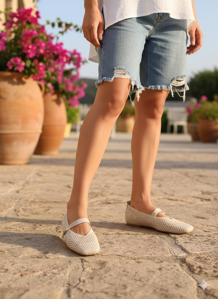 Bej Triko Bantlı Kadın Günlük Babet