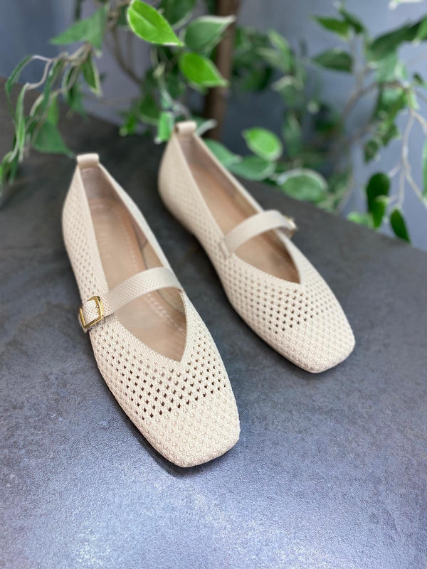 Bej Triko Bantlı Kadın Günlük Babet