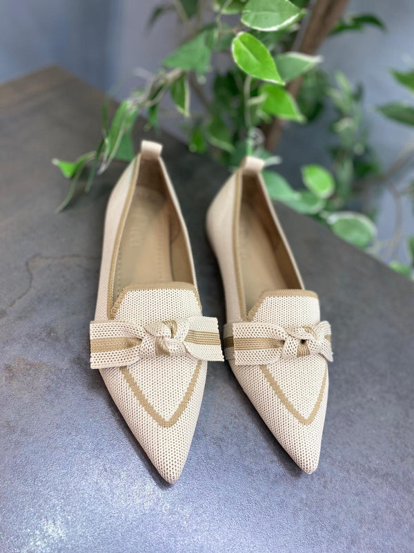 Bej Triko Biyeli Fiyonklu Kadın Babet