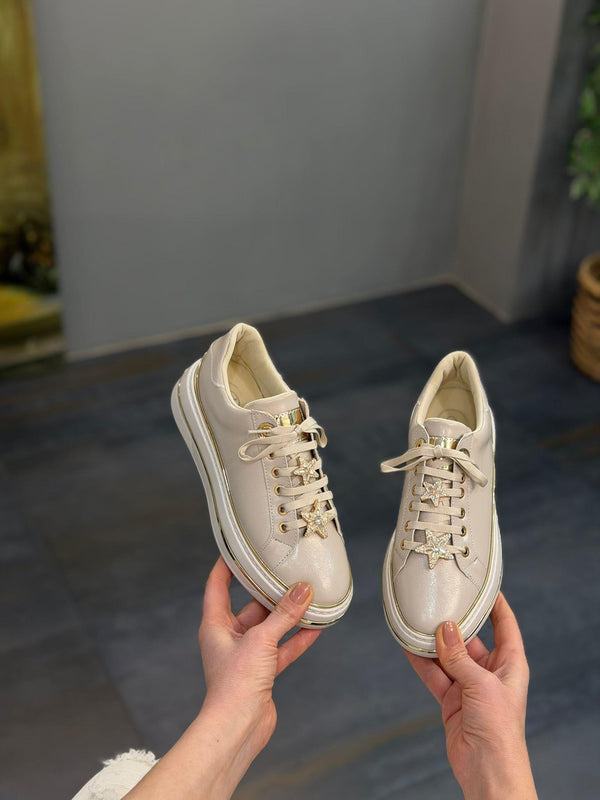 Bej Yıldız Taşlı Kadın Günlük Spor Ayakkabı