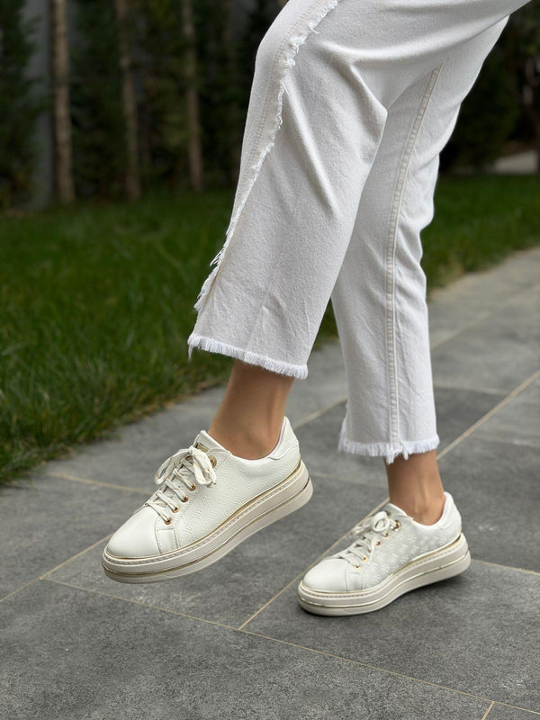 Beyaz Cilt Baskılı Kadın Günlük Spor Ayakkabı