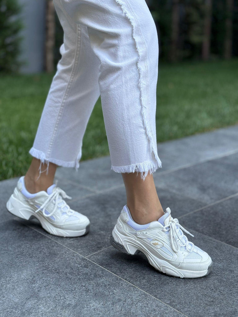 Beyaz Kroko Bağcıklı Kadın Günlük Spor