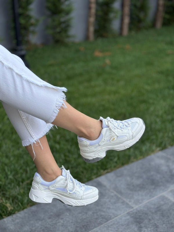 Beyaz Kroko Bağcıklı Kadın Günlük Spor