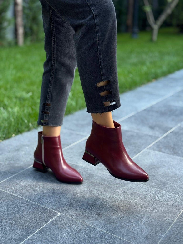 Bordo Cilt Topuklu Kadın Günlük Bot