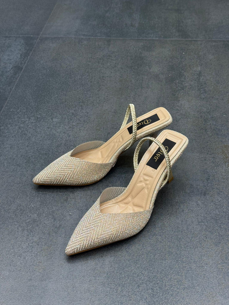 Diva Altın Kum Simli Kadın Topuklu Ayakkabı