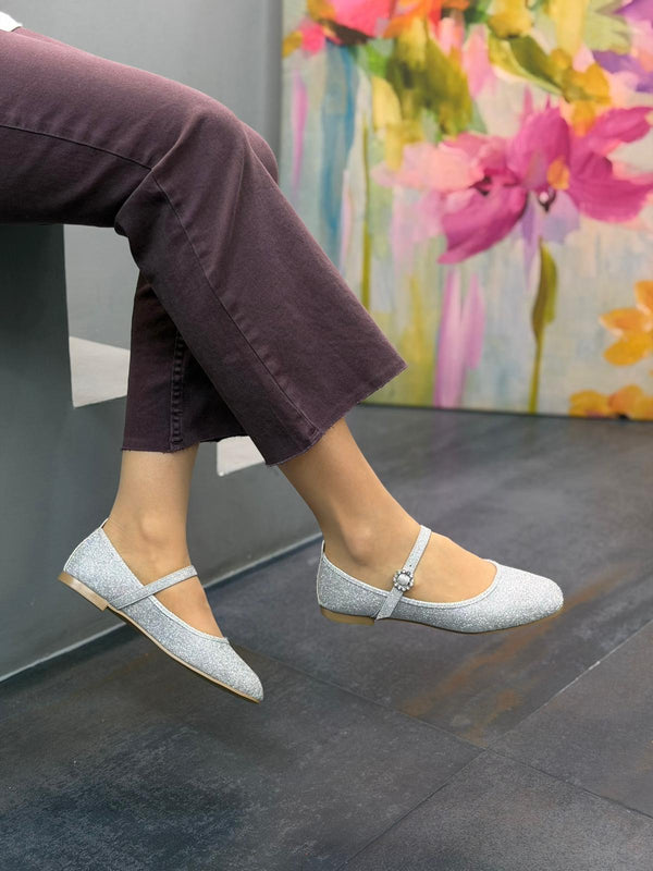 Diva Gümüş Simli Bantlı Kadın Günlük Babet