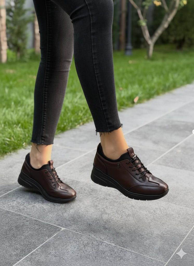 Diva Kahve Deri Dolgu Likralı Kadın Ayakkabı