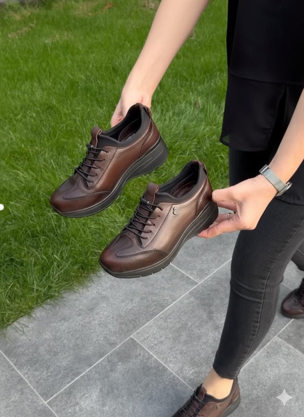 Diva Kahve Deri Dolgu Likralı Kadın Ayakkabı