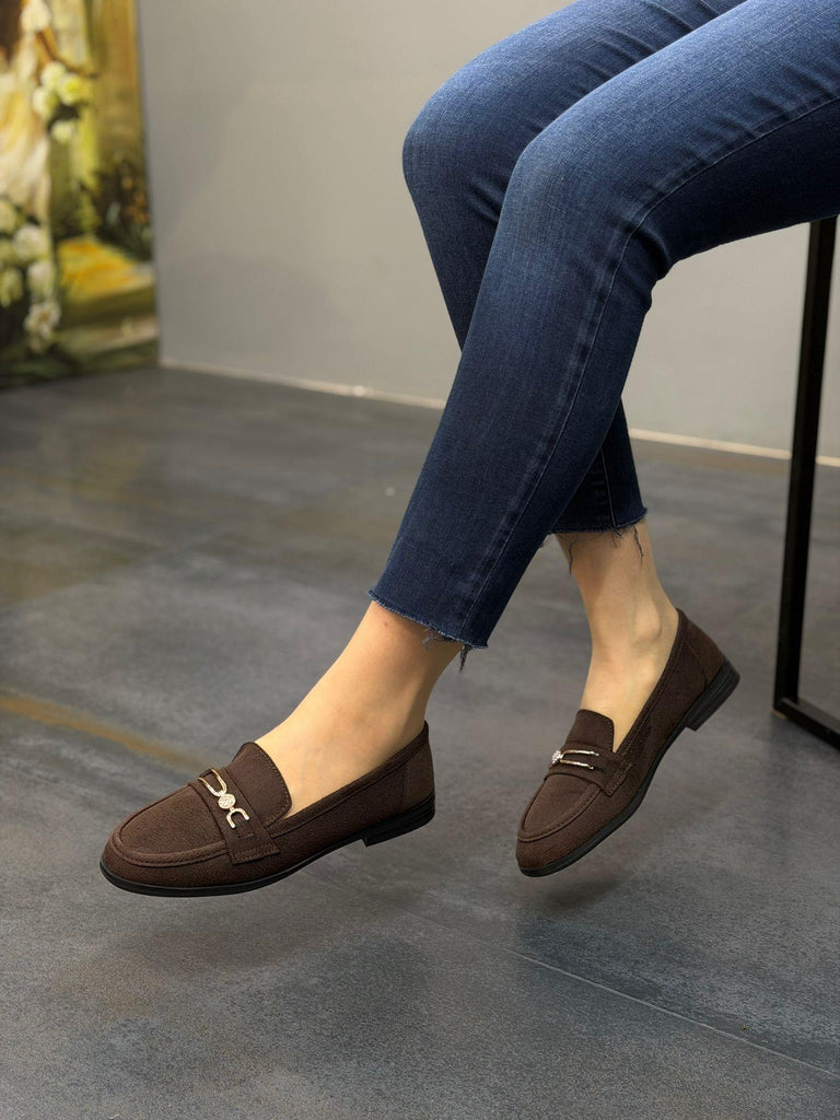 Diva Kahve Süet Tokalı Kadın Günlük Babet