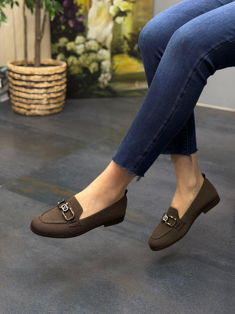 Diva Kahve Triko Taşlı Kadın Günlük Babet