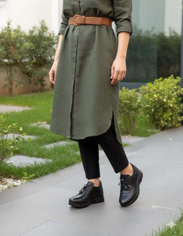 Diva Siyah Deri Dolgu Kadın Günlük Ayakkabı