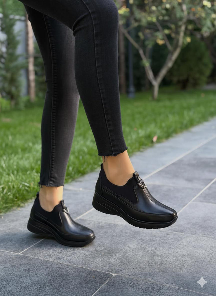 Diva Siyah Dolgu Likralı Kadın Günlük Ayakkabı