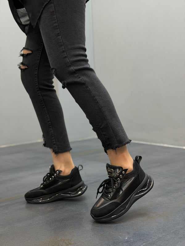 Diva Siyah Paraşüt  Kumaş Kadın Günlük Spor