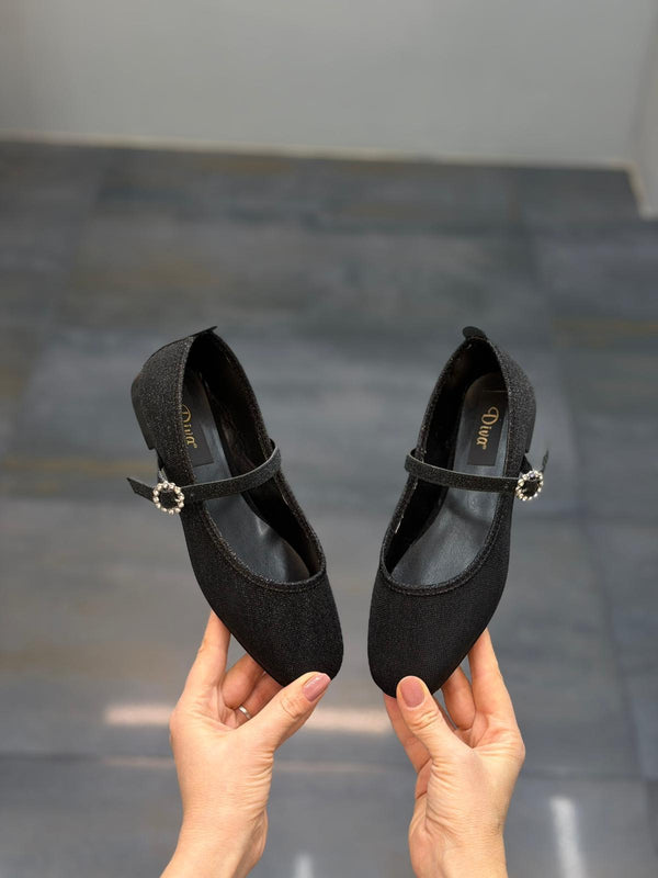 Diva Siyah Simli Bantlı Kadın Günlük Babet