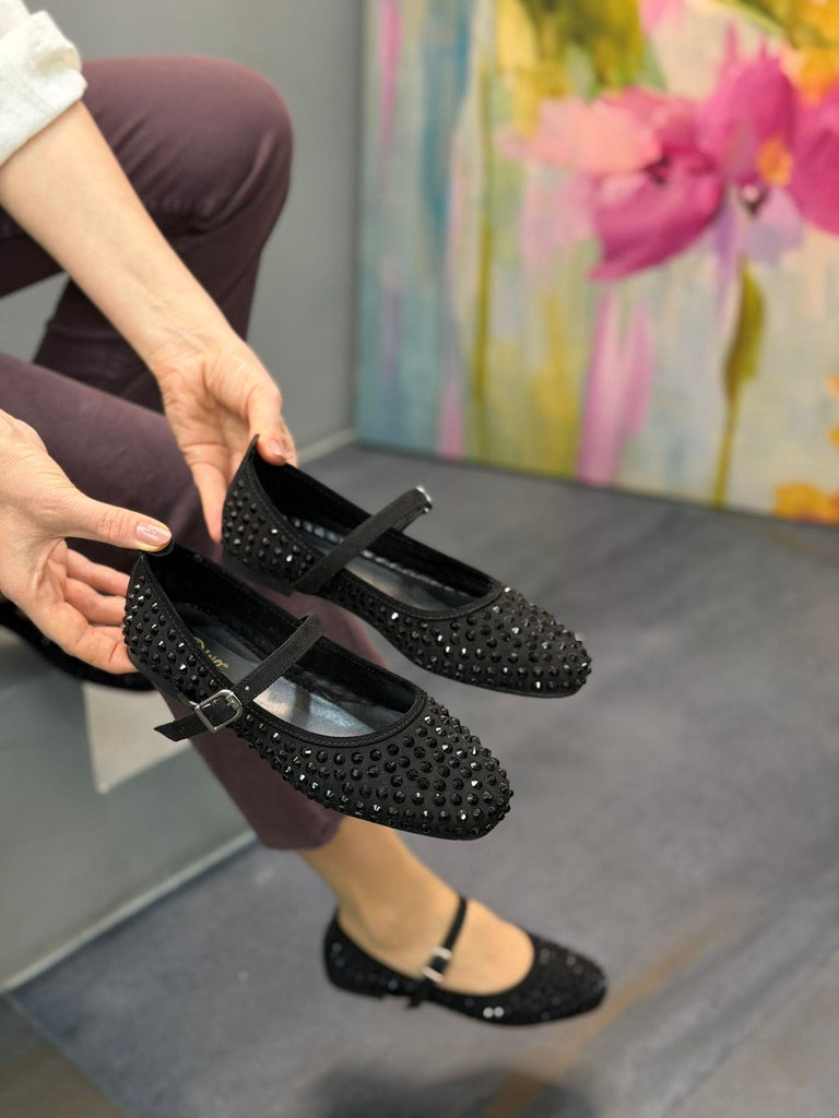 Diva Siyah Taşlı Bantlı Kadın Günlük Babet