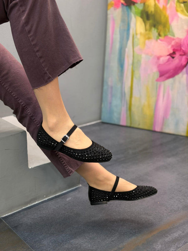 Diva Siyah Taşlı Bantlı Kadın Günlük Babet