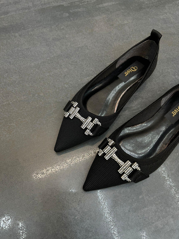 Diva Siyah Triko Taşlı Kadın Günlük Babet