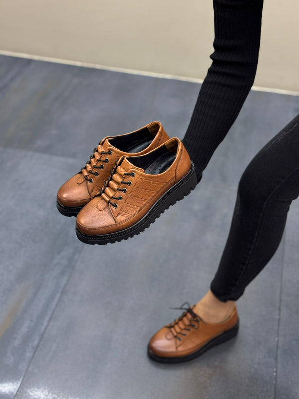 Diva Taba Deri Lastikli Kadın Günlük Ayakkabı