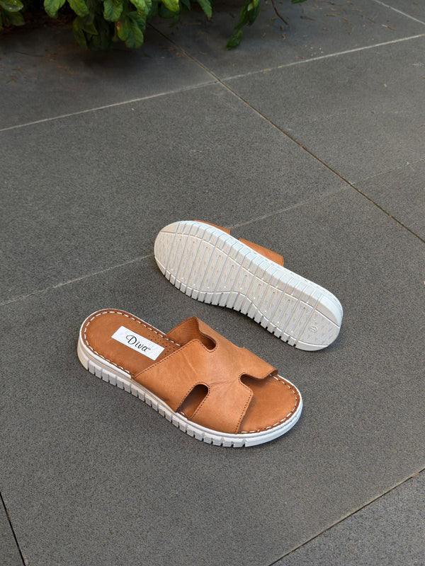 Diva Taba Deri Ortopedik Kadın Günlük Terlik