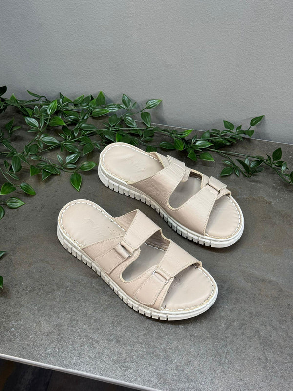 Diva Vizon Deri Çift Cırtlı Kadın Ortopedik Terlik