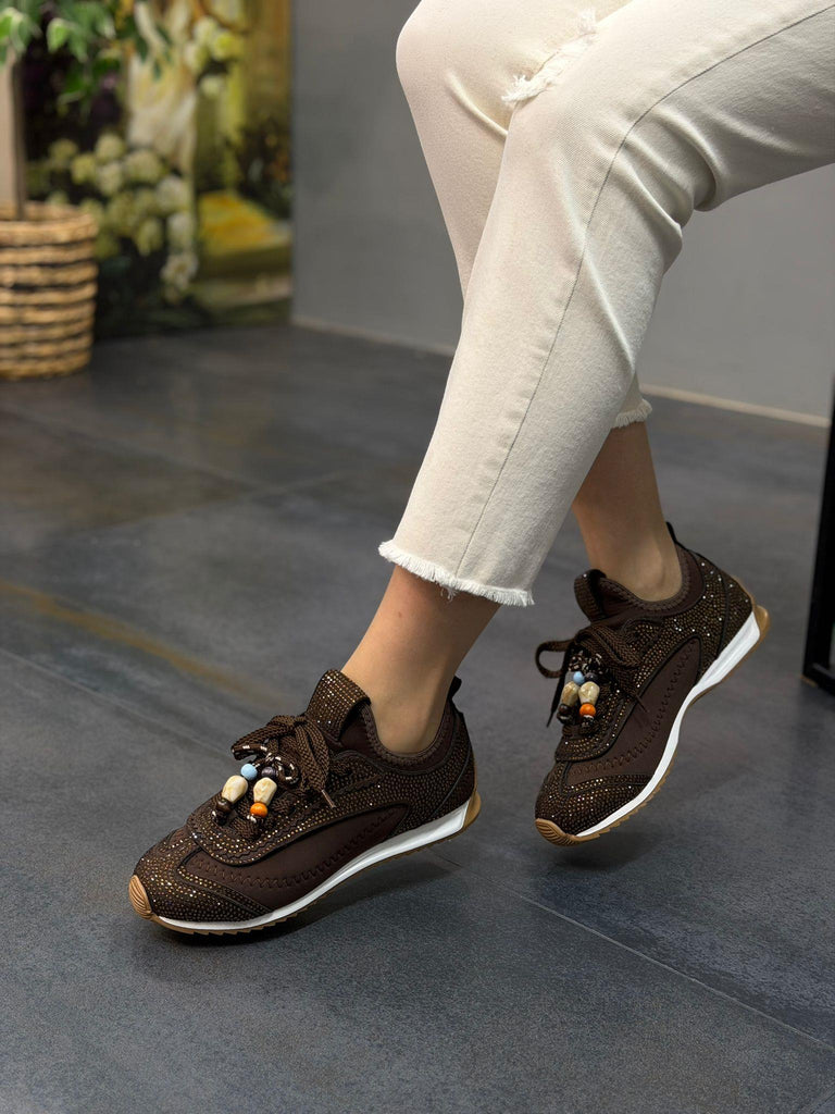 ELARA Kahve Taşlı Kadın Günlük Spor Ayakkabı