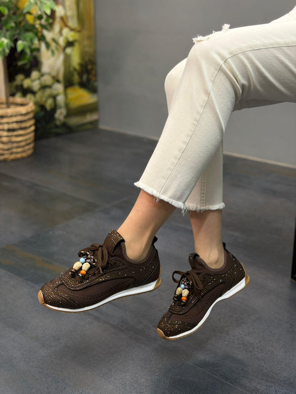 ELARA Kahve Taşlı Kadın Günlük Spor Ayakkabı
