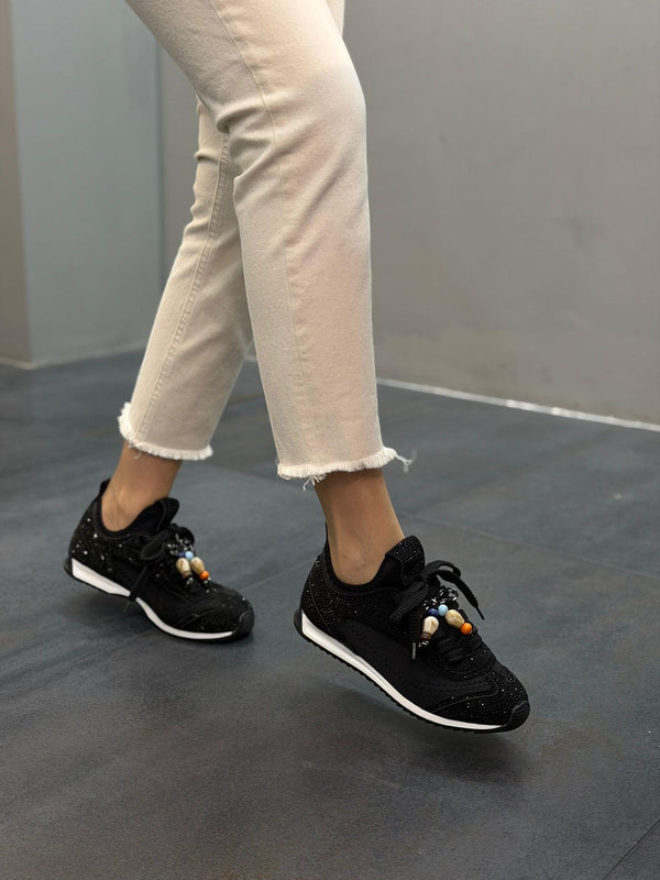 ELARA Siyah Taşlı Kadın Günlük Spor Ayakkabı
