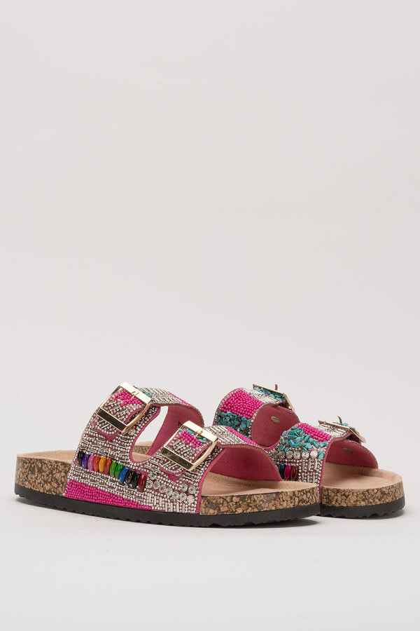 Fuşya Multi Çift Tokalı Ortopedik Kadın Terlik