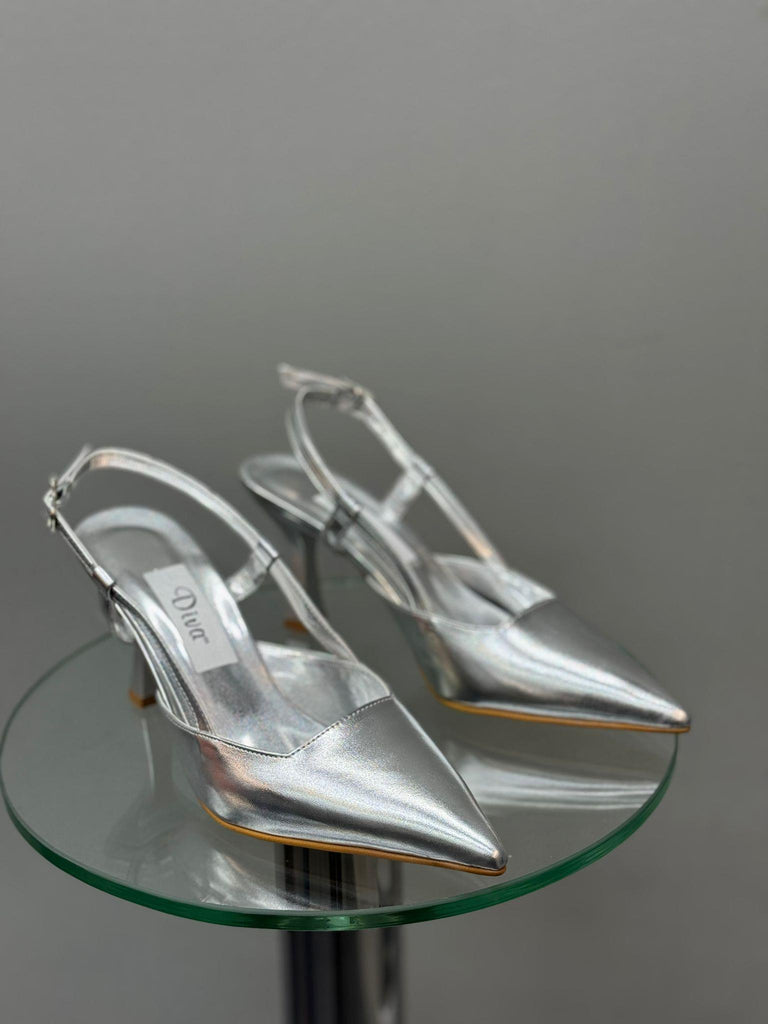 Gümüş İnce Topuklu Kadın Ayakkabı