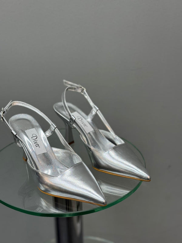 Gümüş İnce Topuklu Kadın Ayakkabı