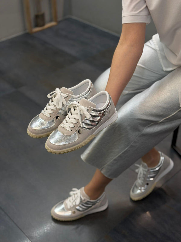 Gümüş Krem Bağcıklı Kadın Günlük Spor Ayakkabı