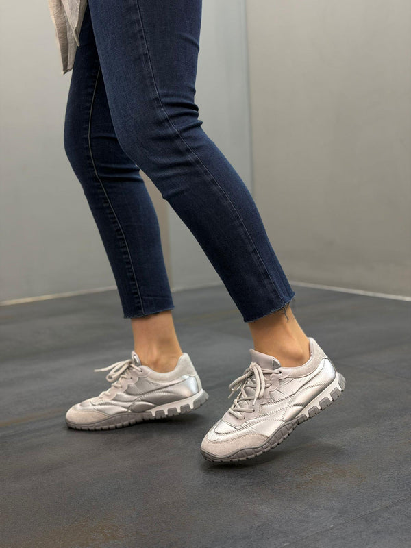 Gümüş Paraşüt Kumaş Kadın Günlük Spor