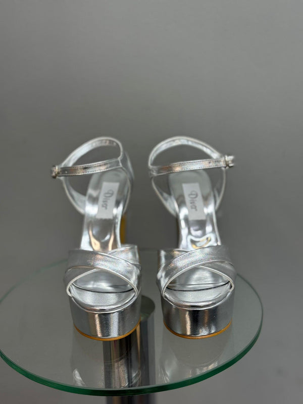 Gümüş Platform Topuklu Kadın Abiye Ayakkabı