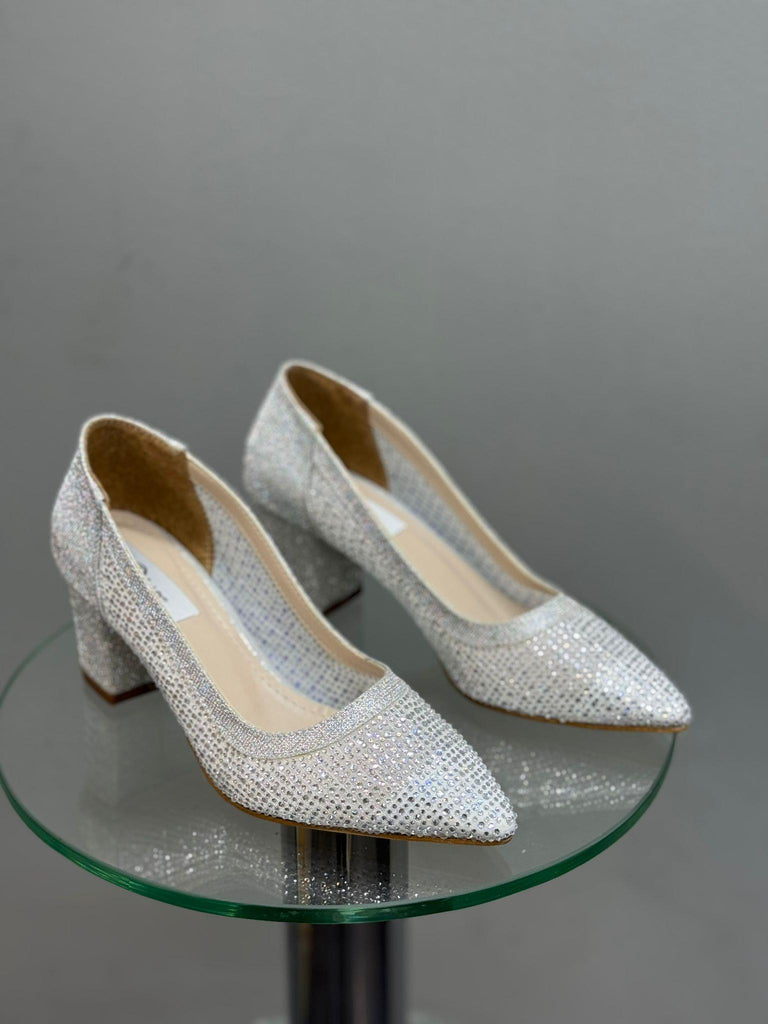 Gümüş Sim Taşlı Kadın Topuklu Abiye Ayakkabı