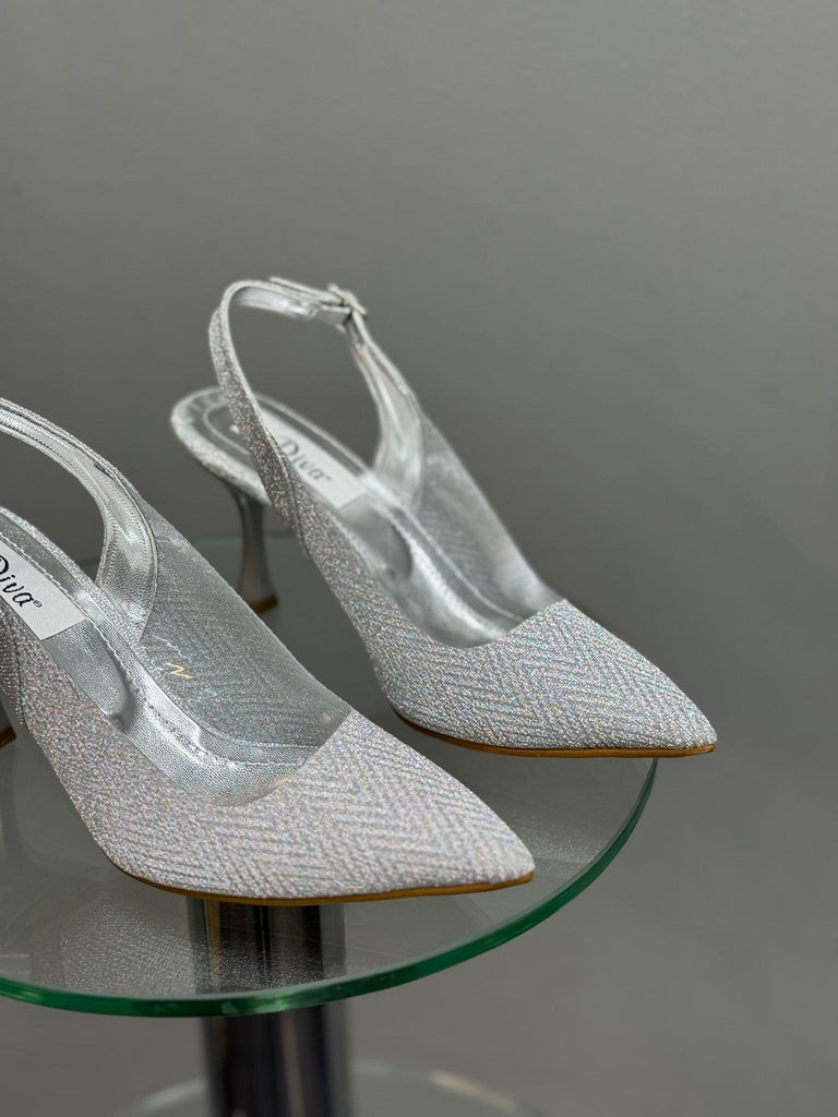 Gümüş Simli Topuklu Kadın Ayakkabı