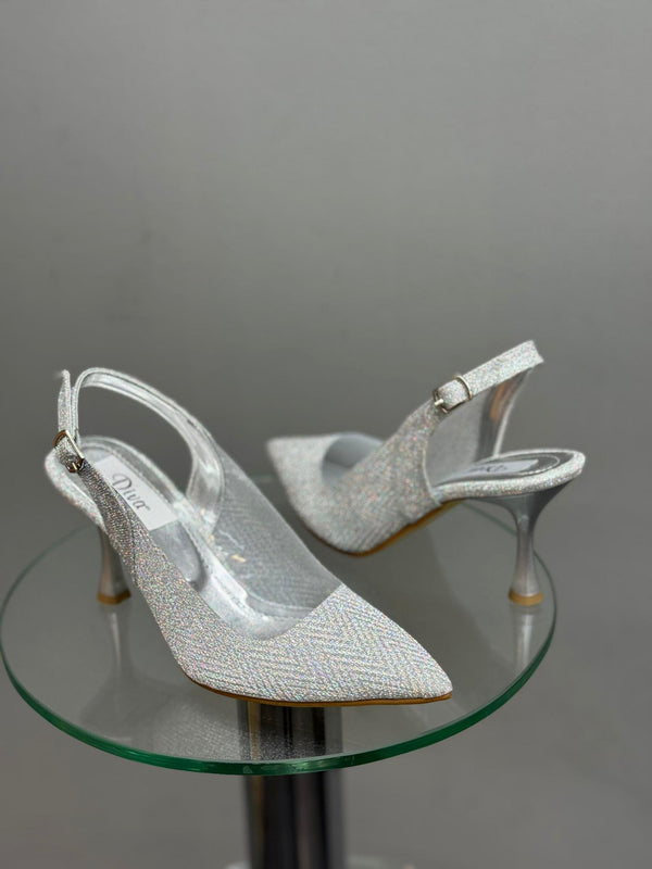 Gümüş Simli Topuklu Kadın Ayakkabı