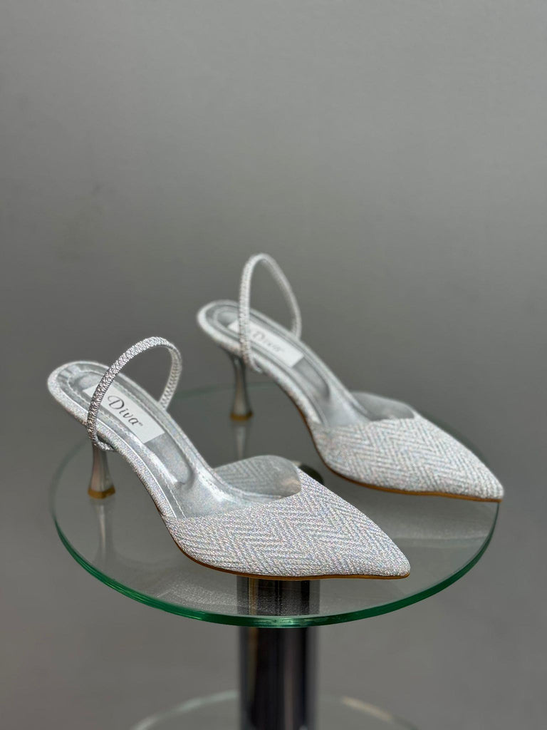 Gümüş Simli Topuklu Kadın Ayakkabı