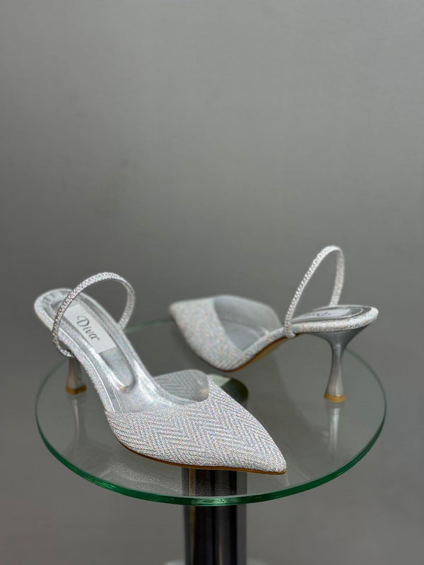 Gümüş Simli Topuklu Kadın Ayakkabı