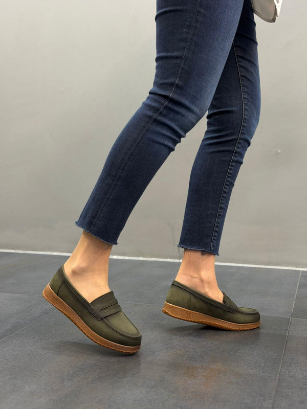 Haki Deri Kadın Günlük Ayakkabı