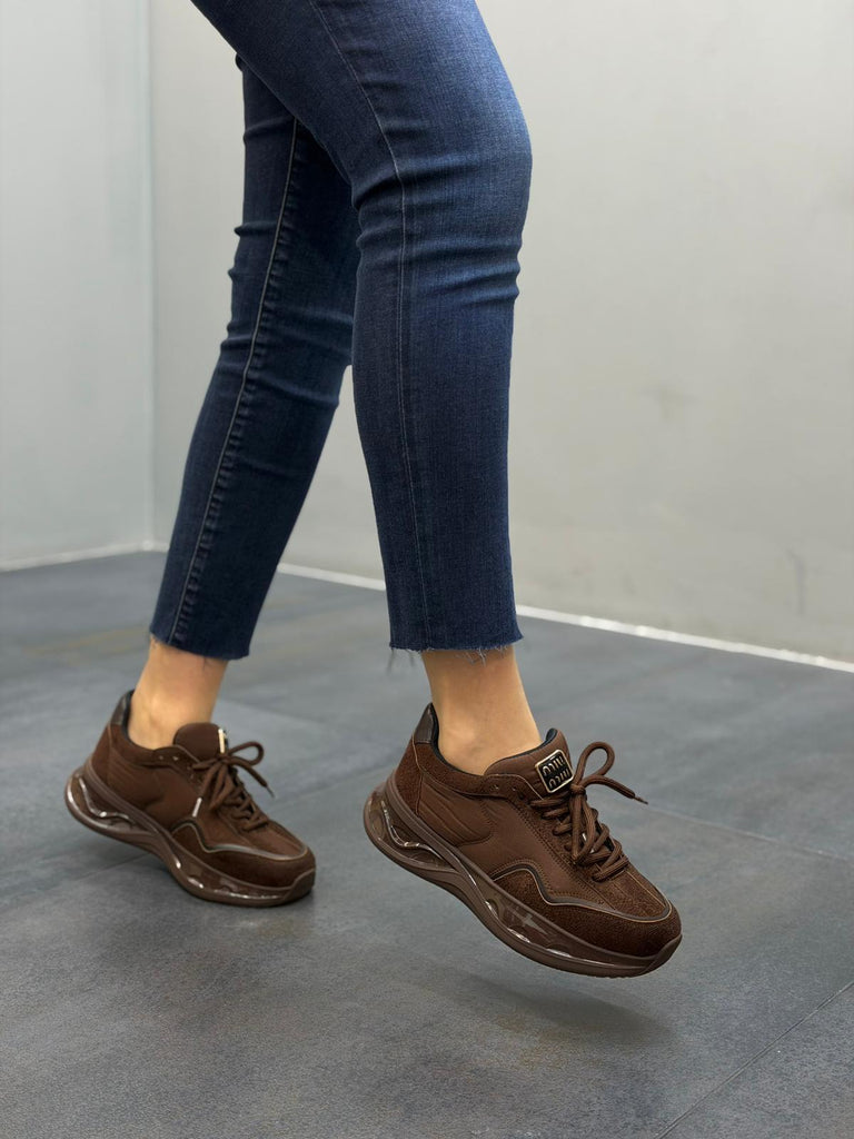 Jelly Kahve Paraşüt  Kumaş Kadın Spor Ayakkabı