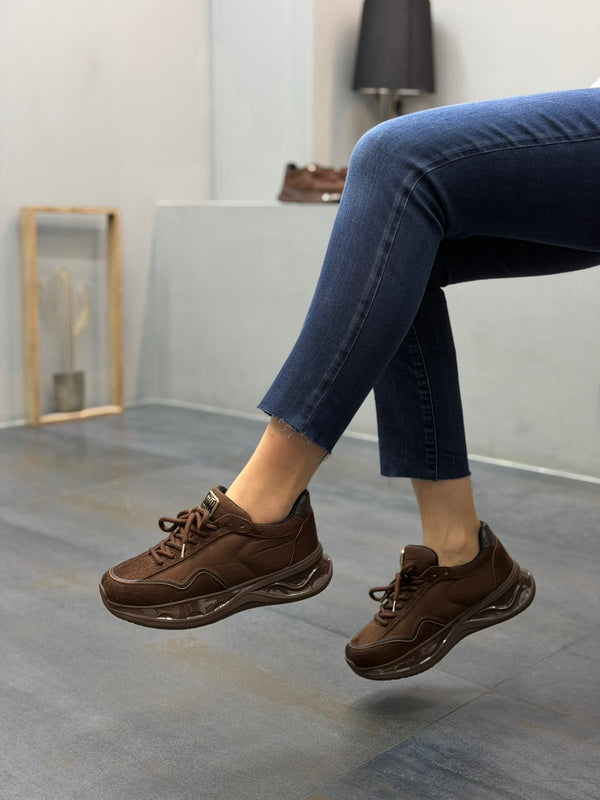 Jelly Kahve Paraşüt  Kumaş Kadın Spor Ayakkabı